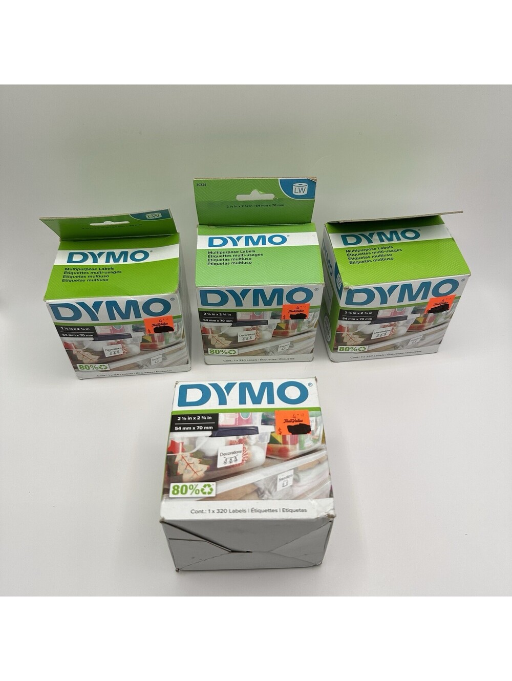 QTY 4 DYMO LabelWriter Large Label 2-3/4" x 2-1/8" 320 Labels / Roll 30324
